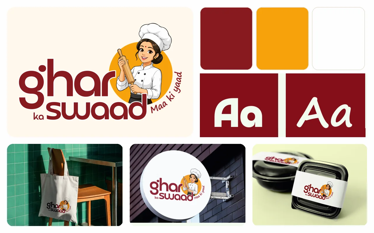 Ghar Ka Swaad logo and brand identity by DigitalCave