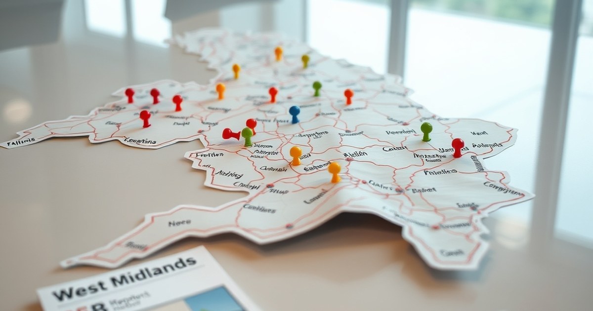 West Midlands map with market research reports illustrating outcome-oriented digital marketing