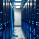 Server room with secure network infrastructure protecting digital assets