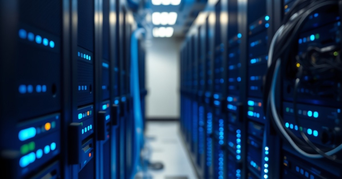 Server room with secure network infrastructure protecting digital assets