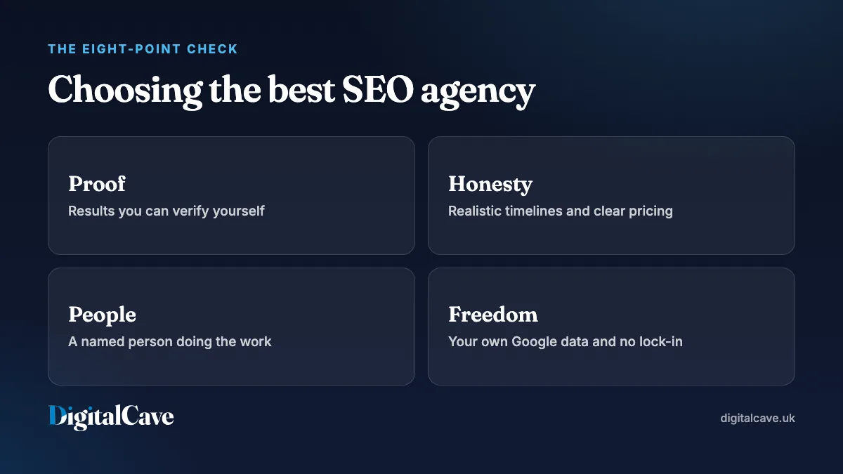 Best SEO agency eight-point check at a glance