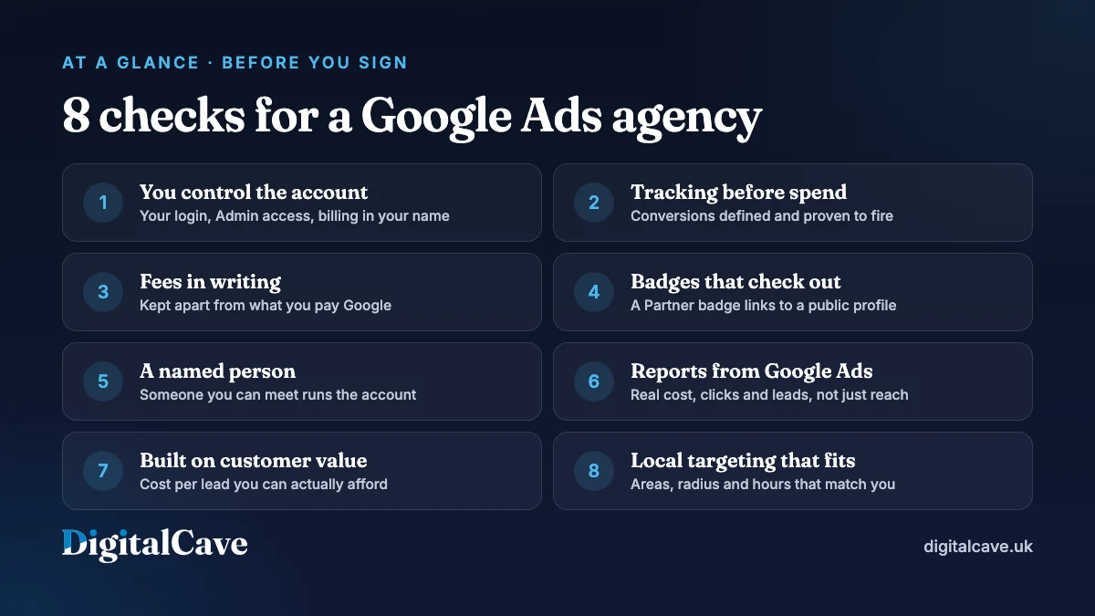8 checks for choosing a Google Ads agency at a glance