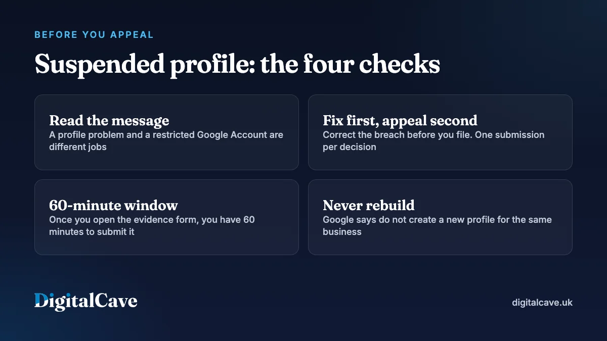 Suspended Google Business Profile: the four checks to make before you appeal